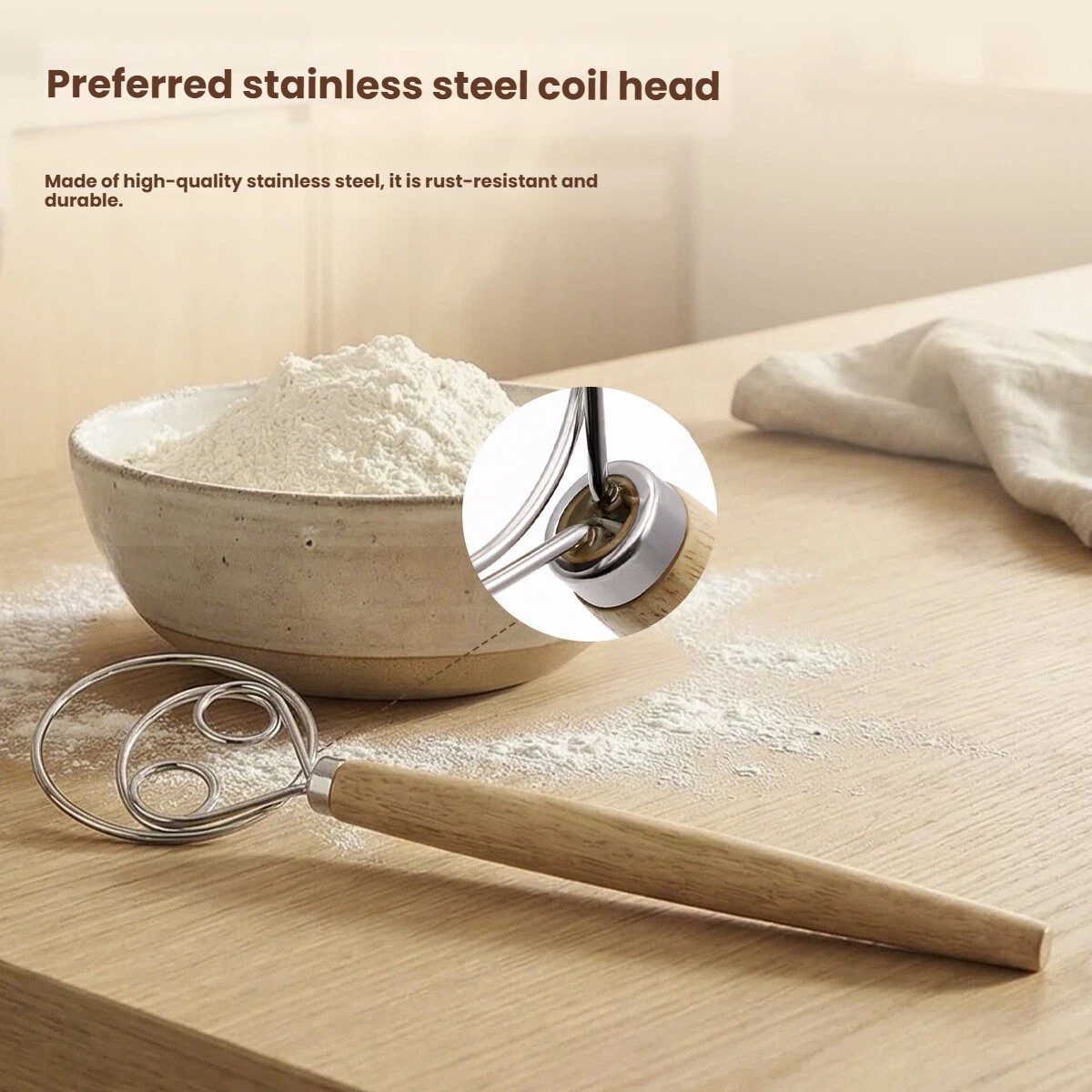 Dough Whisk Large Wood Handle  - Danish Pancake Pan 评论和价格
